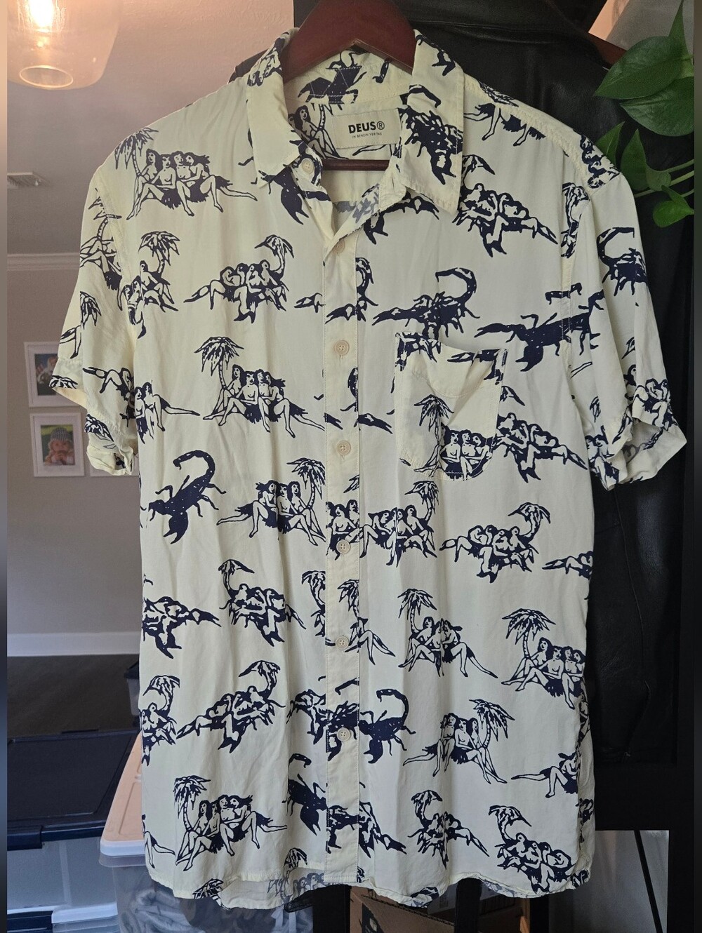 Deus Ex Machina Cream And Navy Button-up Vacation Shirt